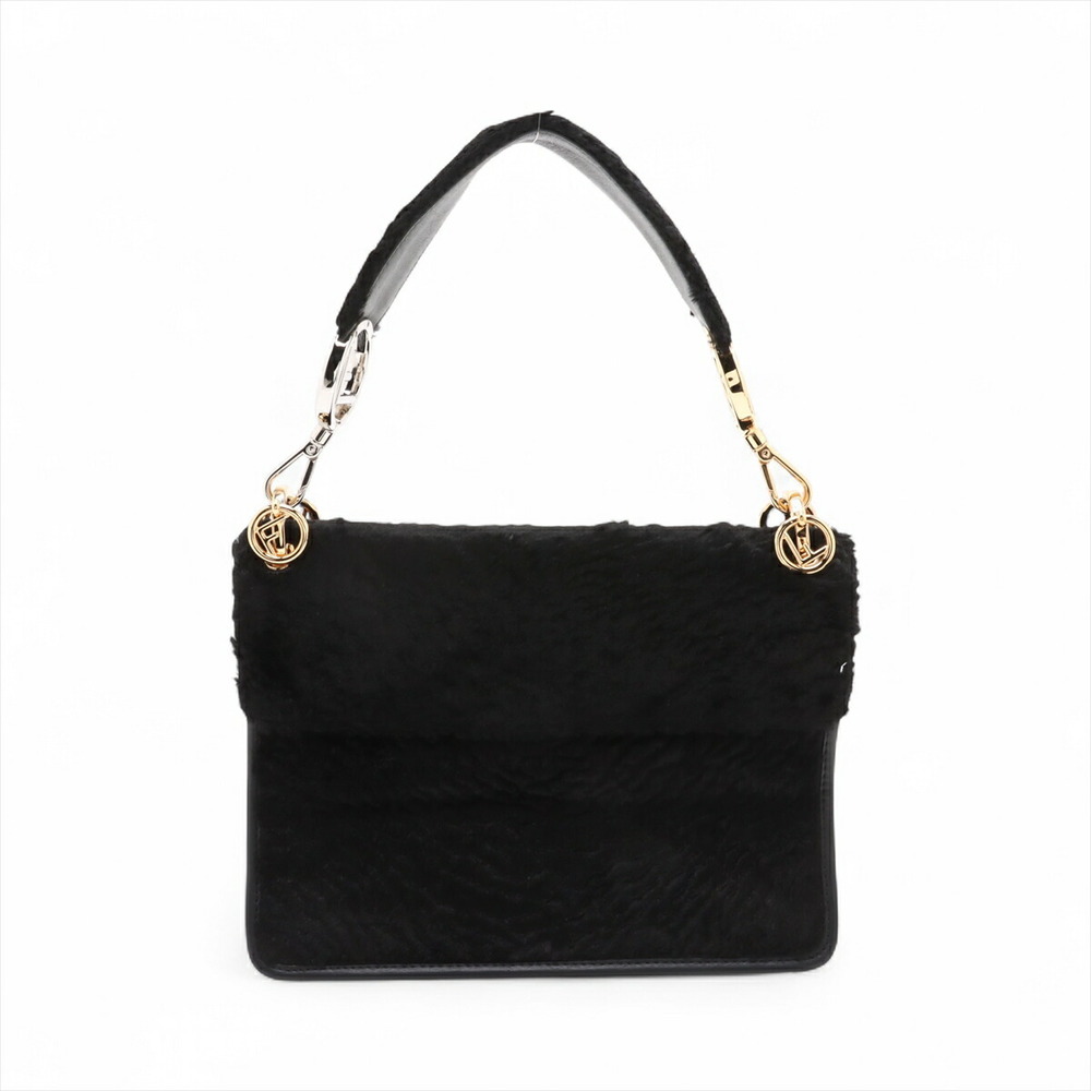 Fendi leather fur black Canayef shoulder bag